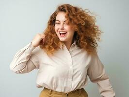 Plus size woman in emotional dynamic pose AI Generative photo