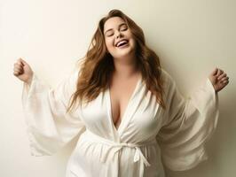 Plus size woman in emotional dynamic pose AI Generative photo