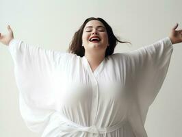 Plus size woman in emotional dynamic pose AI Generative photo