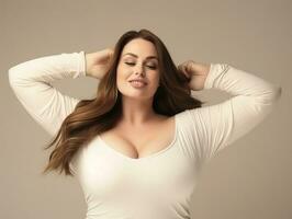 Plus size woman in emotional dynamic pose AI Generative photo