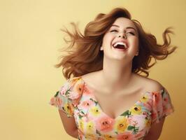 Plus size woman in emotional dynamic pose AI Generative photo