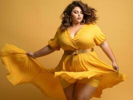 Plus size woman in emotional dynamic pose AI Generative photo