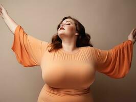 Plus size woman in emotional dynamic pose AI Generative photo