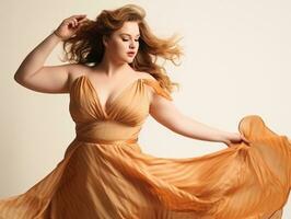 Plus size woman in emotional dynamic pose AI Generative photo