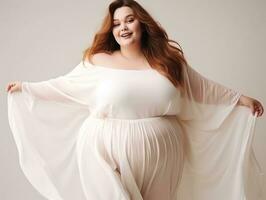 Plus size woman in emotional dynamic pose AI Generative photo