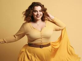 Plus size woman in emotional dynamic pose AI Generative photo