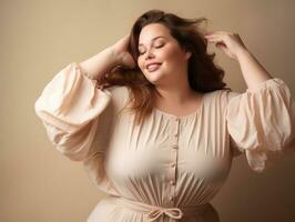 Plus size woman in emotional dynamic pose AI Generative photo