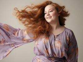 Plus size woman in emotional dynamic pose AI Generative photo
