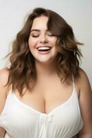 Plus size woman in emotional dynamic pose AI Generative photo