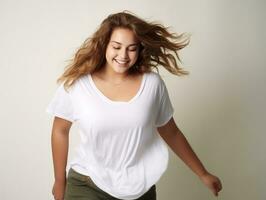 Plus size woman in emotional dynamic pose AI Generative photo