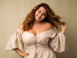 Plus size woman in emotional dynamic pose AI Generative photo