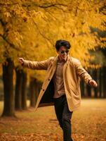 foto de emocional dinámica actitud asiático hombre en otoño ai generativo