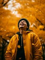 foto de emocional dinámica actitud asiático hombre en otoño ai generativo