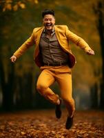 photo of emotional dynamic pose Asian man in autumn AI Generative