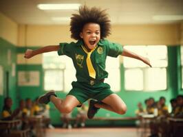 photo of emotional dynamic pose Brasilian kid in school AI Generative