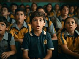 foto de emocional dinámica actitud brasileño niño en colegio ai generativo