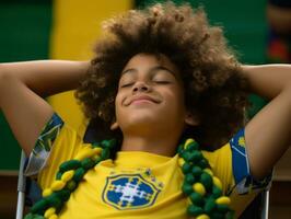 photo of emotional dynamic pose Brasilian kid in school AI Generative