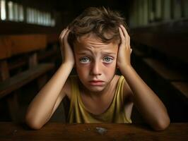 photo of emotional dynamic pose Brasilian kid in school AI Generative