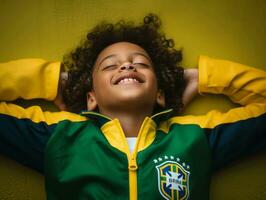 photo of emotional dynamic pose Brasilian kid in school AI Generative