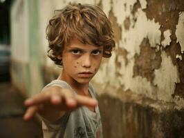 photo of emotional dynamic pose Brasilian kid in school AI Generative