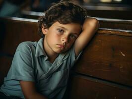 photo of emotional dynamic pose Brasilian kid in school AI Generative