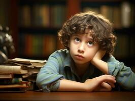 photo of emotional dynamic pose Brasilian kid in school AI Generative