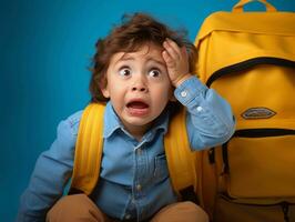 photo of emotional dynamic pose Brasilian kid in school AI Generative