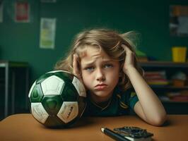 photo of emotional dynamic pose Brasilian kid in school AI Generative