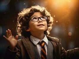 photo of emotional dynamic pose Brasilian kid in school AI Generative