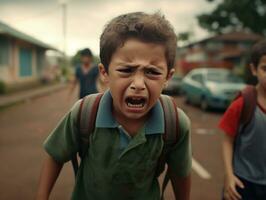 foto de emocional dinámica actitud brasileño niño en colegio ai generativo