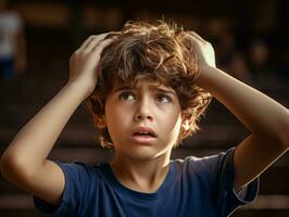 photo of emotional dynamic pose Brasilian kid in school AI Generative