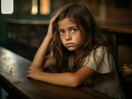 photo of emotional dynamic pose Brasilian kid in school AI Generative