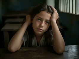 photo of emotional dynamic pose Brasilian kid in school AI Generative