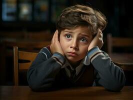 photo of emotional dynamic pose Brasilian kid in school AI Generative