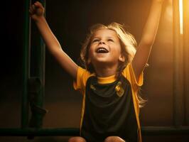 photo of emotional dynamic pose Brasilian kid in school AI Generative