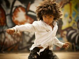 photo of emotional dynamic pose Brasilian kid in school AI Generative