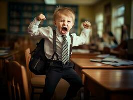 photo of emotional dynamic pose Brasilian kid in school AI Generative