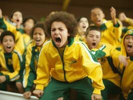 photo of emotional dynamic pose Brasilian kid in school AI Generative