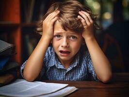 photo of emotional dynamic pose Brasilian kid in school AI Generative