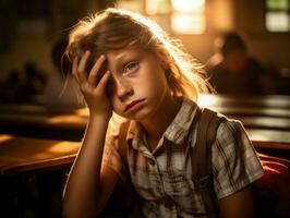 photo of emotional dynamic pose Brasilian kid in school AI Generative