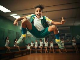 photo of emotional dynamic pose Brasilian kid in school AI Generative