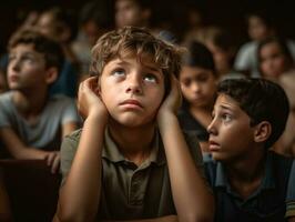 photo of emotional dynamic pose Brasilian kid in school AI Generative