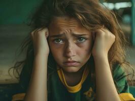 foto de emocional dinámica actitud brasileño niño en colegio ai generativo