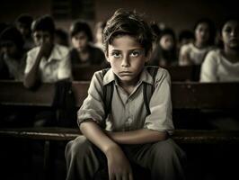 photo of emotional dynamic pose Brasilian kid in school AI Generative