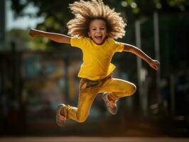 photo of emotional dynamic pose Brasilian kid in school AI Generative