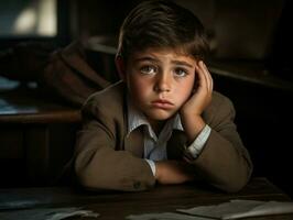 photo of emotional dynamic pose Brasilian kid in school AI Generative