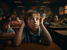 photo of emotional dynamic pose Brasilian kid in school AI Generative