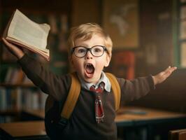 photo of emotional dynamic pose Brasilian kid in school AI Generative