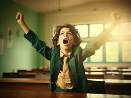 photo of emotional dynamic pose Brasilian kid in school AI Generative