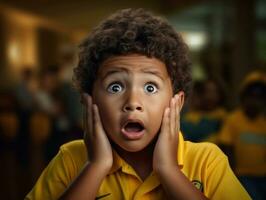 foto de emocional dinámica actitud brasileño niño en colegio ai generativo